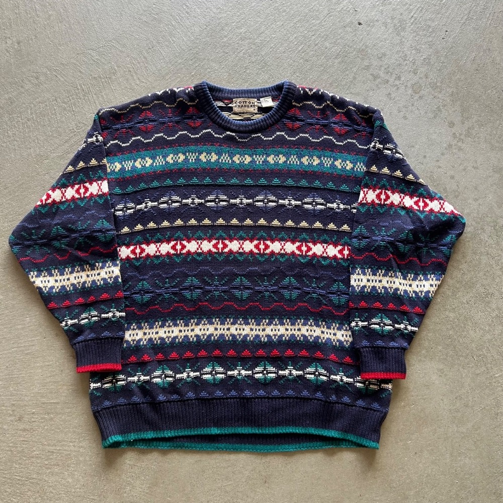 Vintage 90s Cotton Traders Striped Sweater Size XL Multicolor Geometric Pullover
